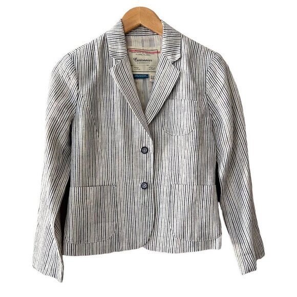 Cartonnier Women Black White Striped Collared Pockets Long Sleeves Blazer Size 0 - Picture 1 of 12